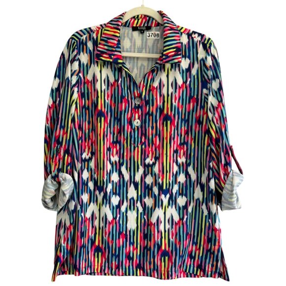 Lior Paris Abstract Print Button-Down Shirt Top Medium Multicolor Colorful - Picture 1 of 6